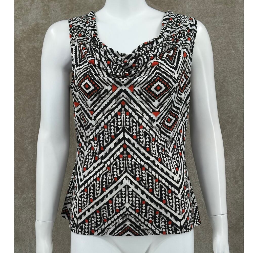 Calvin Klein Top Womens Medium Brown Black Sleeveless Stretch Geometric Office